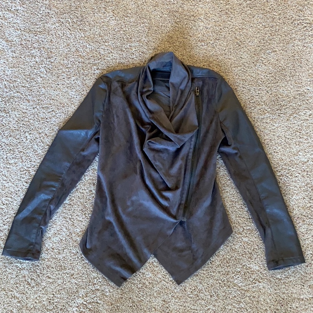BlankNYC Faux Suede & Leather Drape Front Jacket